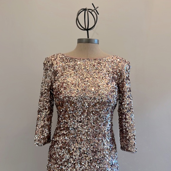 Adrianna papell 3/4 sleeves fully colorful sequins round neck midi dress - Picture 3 of 11